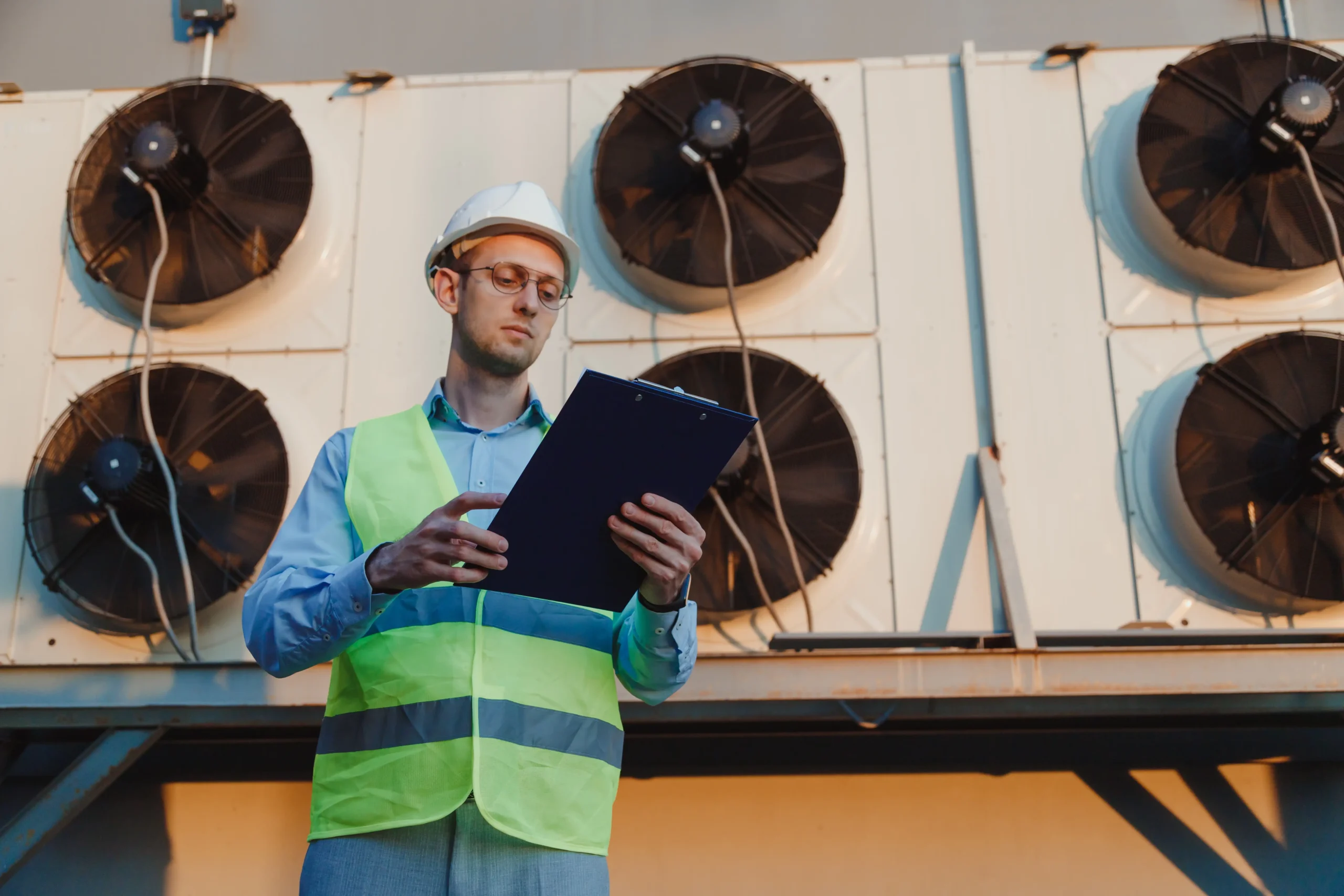 Technician monitoring and checking the performance of the HVAC.